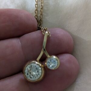 Vintage crystal and gold tone necklace, modern cherry